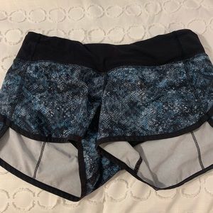 snake print blue Lululemon shorts